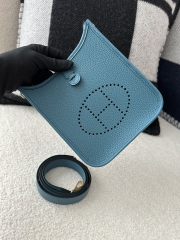 Mini Evelyne in Imported TC Clemence Leather, D2 New Blue Jean with Gold Hardware