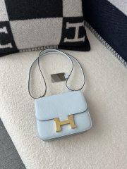Constance 18cm New Mirror Edition in Imported Epsom Leather, T0 Blue Brume with Gold Hardware