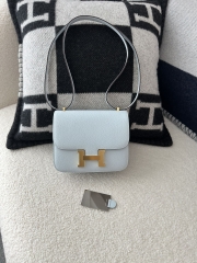 Constance 18cm New Mirror Edition in Imported Epsom Leather, T0 Blue Brume with Gold Hardware