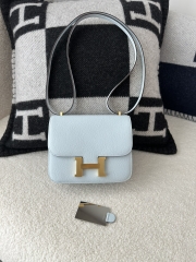 Constance 18cm New Mirror Edition in Imported Epsom Leather, T0 Blue Brume with Gold Hardware