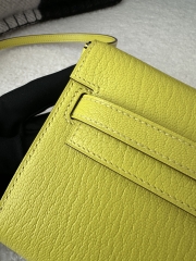 Kelly To Go Crossbody Wallet in Imported Chevre Goatskin, 9R Lime Yellow with Silver Hardware, 100% Handmade with Top-Quality Waxed Thread Stitching