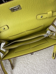 Kelly To Go Crossbody Wallet in Imported Chevre Goatskin, 9R Lime Yellow with Silver Hardware, 100% Handmade with Top-Quality Waxed Thread Stitching