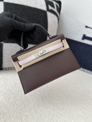Kelly Mini II in Imported Epsom Leather, 0G Rouge Sellier Saddle Red with 09 Mauve Pale Dreamy Pink and CC89 Noir Black, featuring Silver Hardware