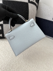 Kelly Mini II in Imported Epsom Leather, T0 Blue Brume Misty Blue with Gold Hardware