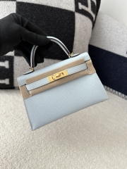 Kelly Mini II in Imported Epsom Leather, T0 Blue Brume Misty Blue with Gold Hardware