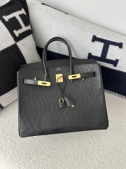 Birkin 35cm Touch in Imported Klein Karoo Ostrich Leather, CC89 Noir Black with Gold Hardware
