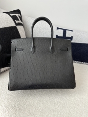 Birkin 35cm Touch in Imported Klein Karoo Ostrich Leather, CC89 Noir Black with Gold Hardware