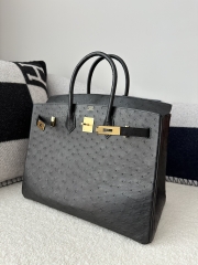 Birkin 35cm Touch in Imported Klein Karoo Ostrich Leather, CC89 Noir Black with Gold Hardware