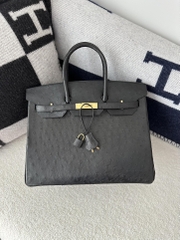 Birkin 35cm Touch in Imported Klein Karoo Ostrich Leather, CC89 Noir Black with Gold Hardware