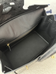 Birkin 35cm Touch in Imported Klein Karoo Ostrich Leather, CC89 Noir Black with Gold Hardware