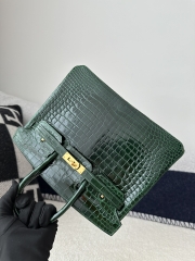 Birkin 25cm in Shiny Porosus Crocodile, imported HCP water-dyed glossy crocodile skin, CC67 Vert Fonce Emerald Green with Gold Hardware.