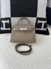 Kelly Mini II in Imported Epsom Leather, CK18 Etoupe Grey with Silver Hardware
