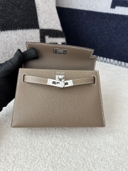 Kelly Mini II in Imported Epsom Leather, CK18 Etoupe Grey with Silver Hardware