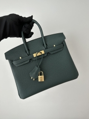 Birkin 25cm in Imported Togo Calfskin, 6O Vert Cypres Pine Green with Gold Hardware.
