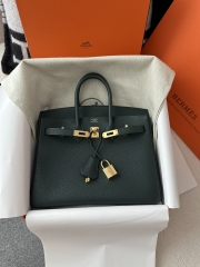 Birkin 25cm in Imported Togo Calfskin, 6O Vert Cypres Pine Green with Gold Hardware.