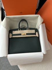 Birkin 25cm in Imported Togo Calfskin, 6O Vert Cypres Pine Green with Gold Hardware.