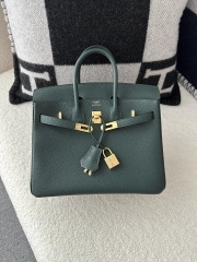 Birkin 25cm in Imported Togo Calfskin, 6O Vert Cypres Pine Green with Gold Hardware.