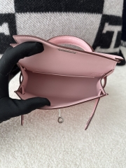 Kelly Mini II in Imported Evercolor Goat Leather, 3Q Pink Cherry Blossom with Silver Hardware.