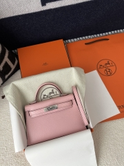 Kelly Mini II in Imported Evercolor Goat Leather, 3Q Pink Cherry Blossom with Silver Hardware.