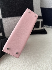 Kelly Mini II in Imported Evercolor Goat Leather, 3Q Pink Cherry Blossom with Silver Hardware.