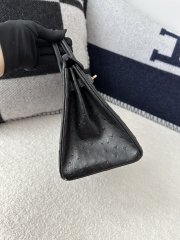 Birkin 25cm Touch in Imported Klein Karoo Ostrich Leather, CC89 Noir Black with Rose Gold Hardware.
