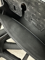 Birkin 25cm Touch in Imported Klein Karoo Ostrich Leather, CC89 Noir Black with Rose Gold Hardware.