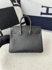 Birkin 25cm Touch in Imported Klein Karoo Ostrich Leather, CC89 Noir Black with Rose Gold Hardware.