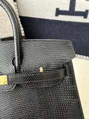 Birkin 25cm in Imported Lizard Skin, CC89 Noir Black with Gold Hardware.