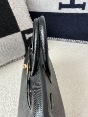 Birkin 25cm in Imported Lizard Skin, CC89 Noir Black with Gold Hardware.