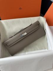 Kelly Cut 31cm in Swift Leather, M8 Gris Asphalte Asphalt Grey with Silver Hardware.