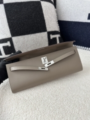 Kelly Cut 31cm in Swift Leather, M8 Gris Asphalte Asphalt Grey with Silver Hardware.
