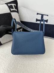 Lindy 26cm in Imported Togo Clemence Leather, S4 Deep Blue with Silver Hardware.
