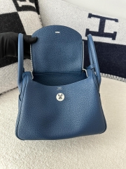Lindy 26cm in Imported Togo Clemence Leather, S4 Deep Blue with Silver Hardware.