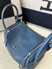 Lindy 26cm in Imported Togo Clemence Leather, S4 Deep Blue with Silver Hardware.