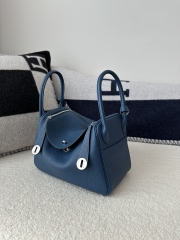 Lindy 26cm in Imported Togo Clemence Leather, S4 Deep Blue with Silver Hardware.