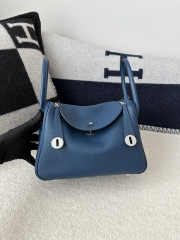 Lindy 26cm in Imported Togo Clemence Leather, S4 Deep Blue with Silver Hardware.