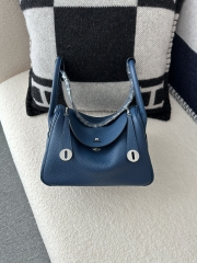 Lindy 26cm in Imported Togo Clemence Leather, S4 Deep Blue with Silver Hardware.