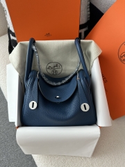 Lindy 26cm in Imported Togo Clemence Leather, S4 Deep Blue with Silver Hardware.