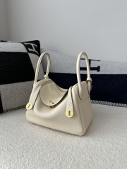 Lindy 26cm in Imported Togo Clemence Leather, I2 Nata Cream White with Gold Hardware.