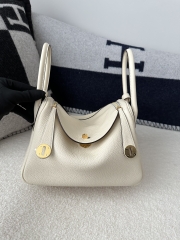 Lindy 26cm in Imported Togo Clemence Leather, I2 Nata Cream White with Gold Hardware.