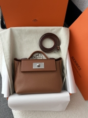 2424 Mini 21cm in Imported Evercolor and Swift Leather, CK37 Gold with Silver Hardware.