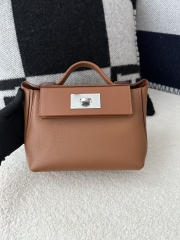 2424 Mini 21cm in Imported Evercolor and Swift Leather, CK37 Gold with Silver Hardware.