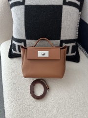 2424 Mini 21cm in Imported Evercolor and Swift Leather, CK37 Gold with Silver Hardware.