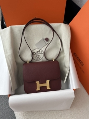Constance 18cm Classic in Imported Epsom Leather with Grain, CK55 Rouge H with Gold Hardware