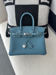Birkin 30cm in Imported Togo Calfskin, D2 New Blue Jean with Silver Hardware