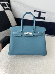 Birkin 30cm in Imported Togo Calfskin, D2 New Blue Jean with Silver Hardware