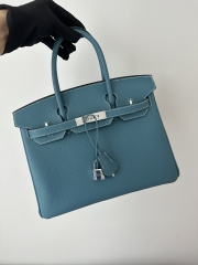 Birkin 30cm in Imported Togo Calfskin, D2 New Blue Jean with Silver Hardware