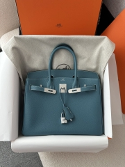 Birkin 30cm in Imported Togo Calfskin, D2 New Blue Jean with Silver Hardware