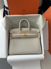 Birkin 25cm in Imported Togo Calfskin, CC10 Carie Milkshake White with Gold Hardware