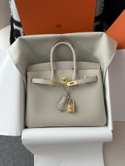 Birkin 25cm in Imported Togo Calfskin, CC10 Carie Milkshake White with Gold Hardware